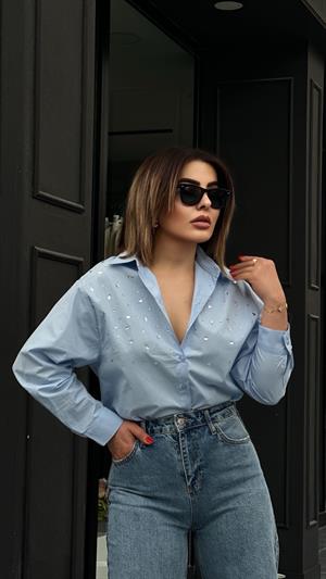 Zr Model Taş İşlemeli Poplin Gömlek 