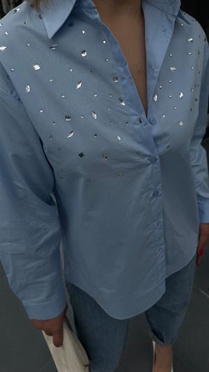 Zr Model Taş İşlemeli Poplin Gömlek 