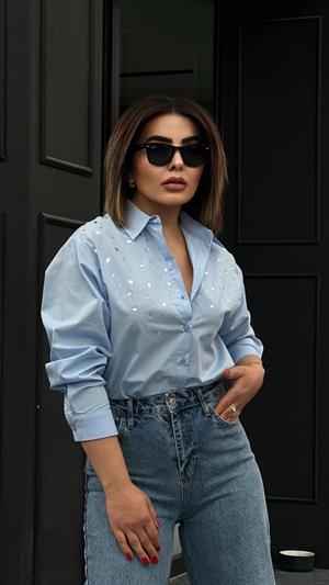 Zr Model Taş İşlemeli Poplin Gömlek 