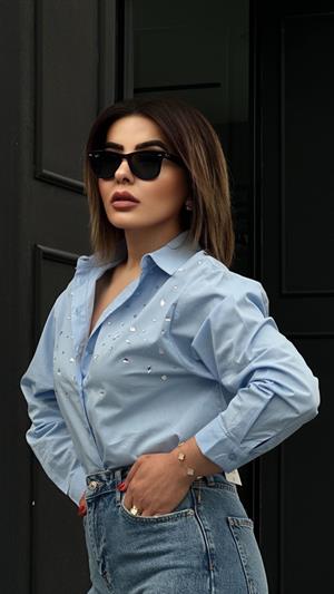 Zr Model Taş İşlemeli Poplin Gömlek 