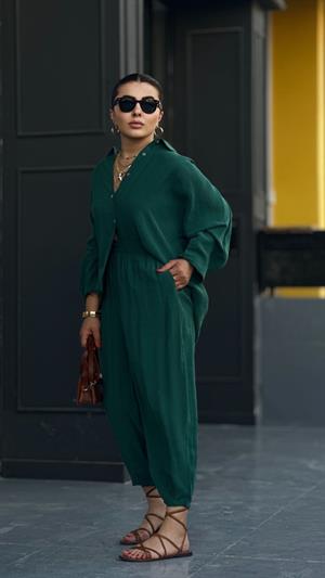 Emerald Green Tencel Fabric Pants and Shirt Set