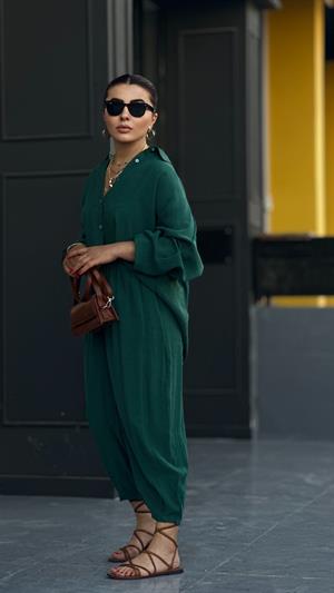 Emerald Green Tencel Fabric Pants and Shirt Set