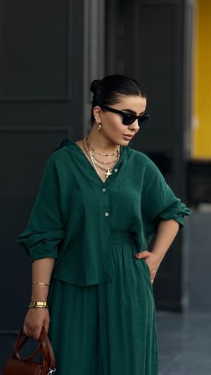 Emerald Green Tencel Fabric Pants and Shirt Set