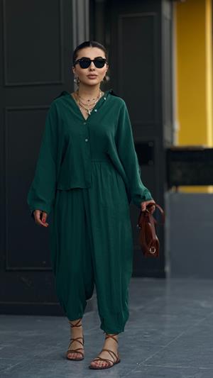 Emerald Green Tencel Fabric Pants and Shirt Set