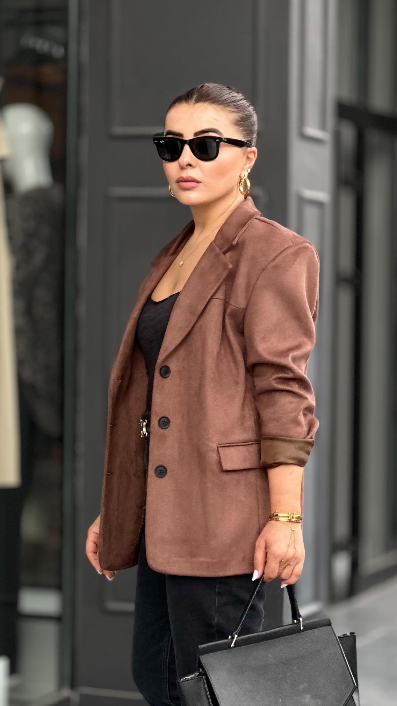 Acı Kahve Nubuk Oversize Blazer Ceket 