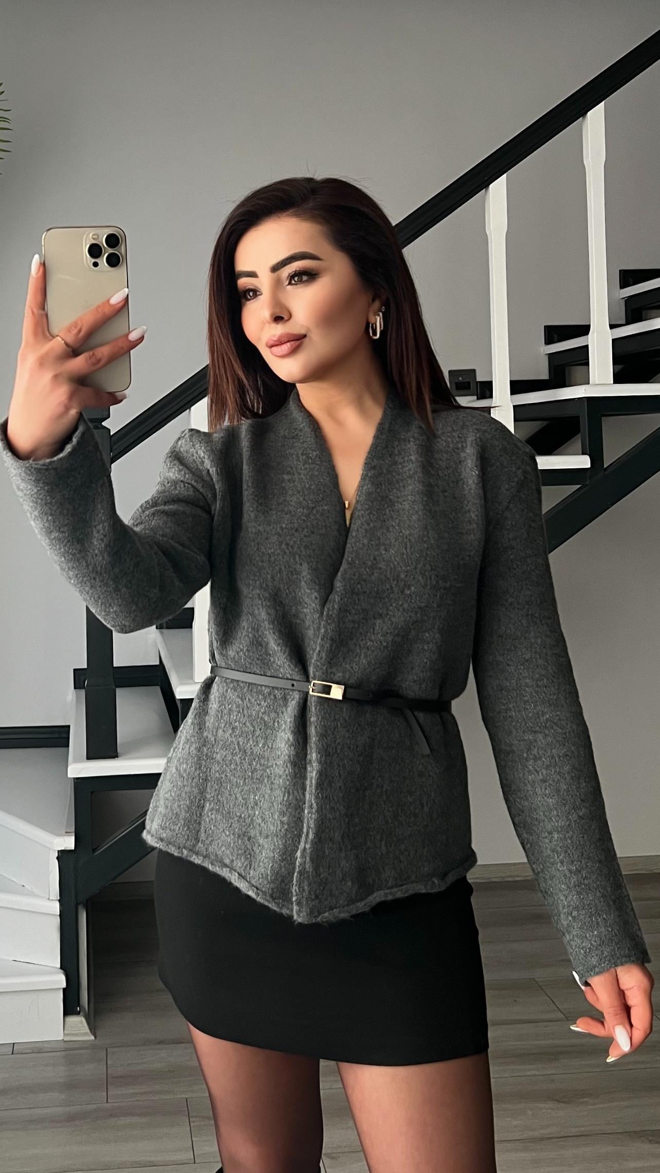 Anthracite Self-Belted Cardigan