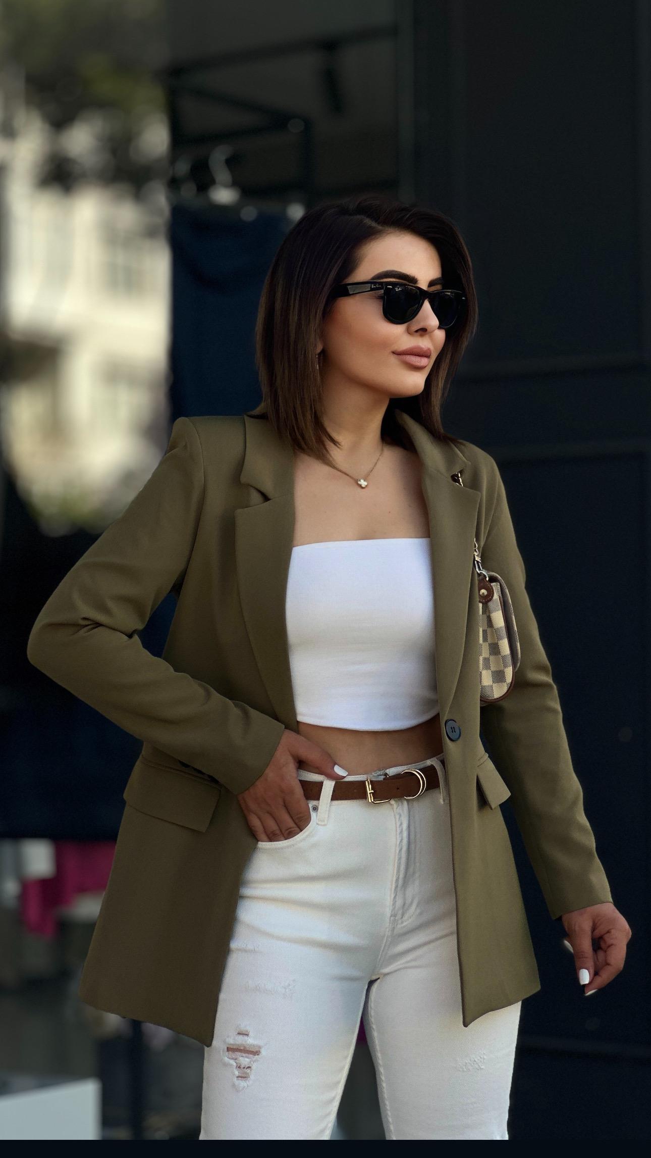 Atlas Haki Tek Düğme Blazer Ceket