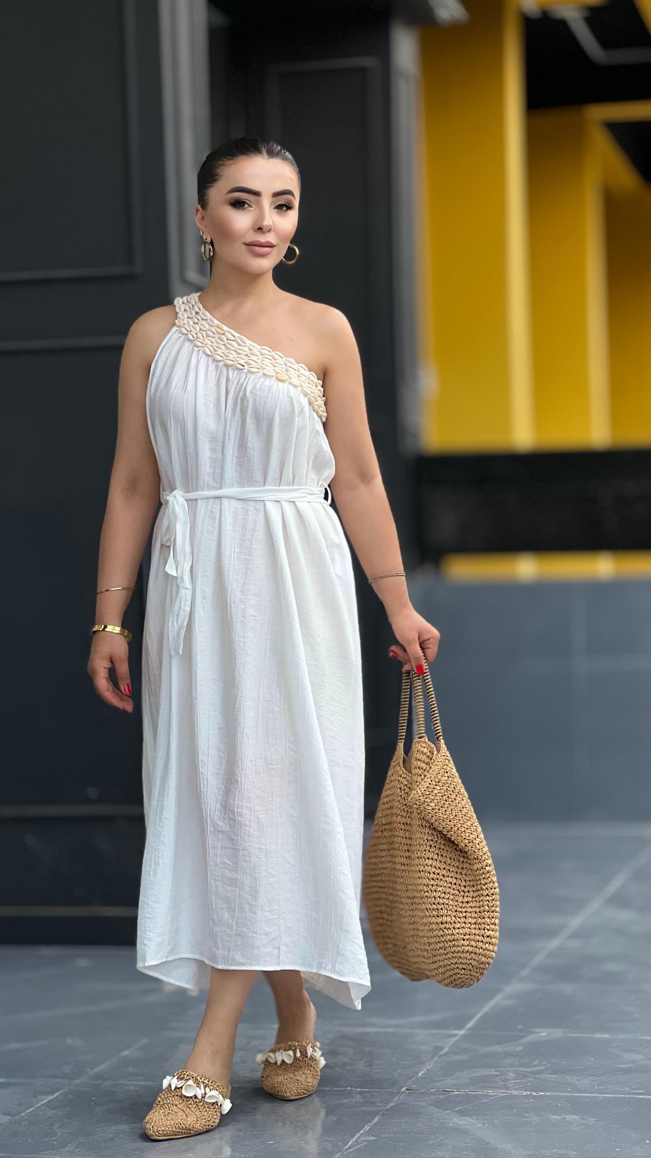 White Seashell One-Shoulder Dress