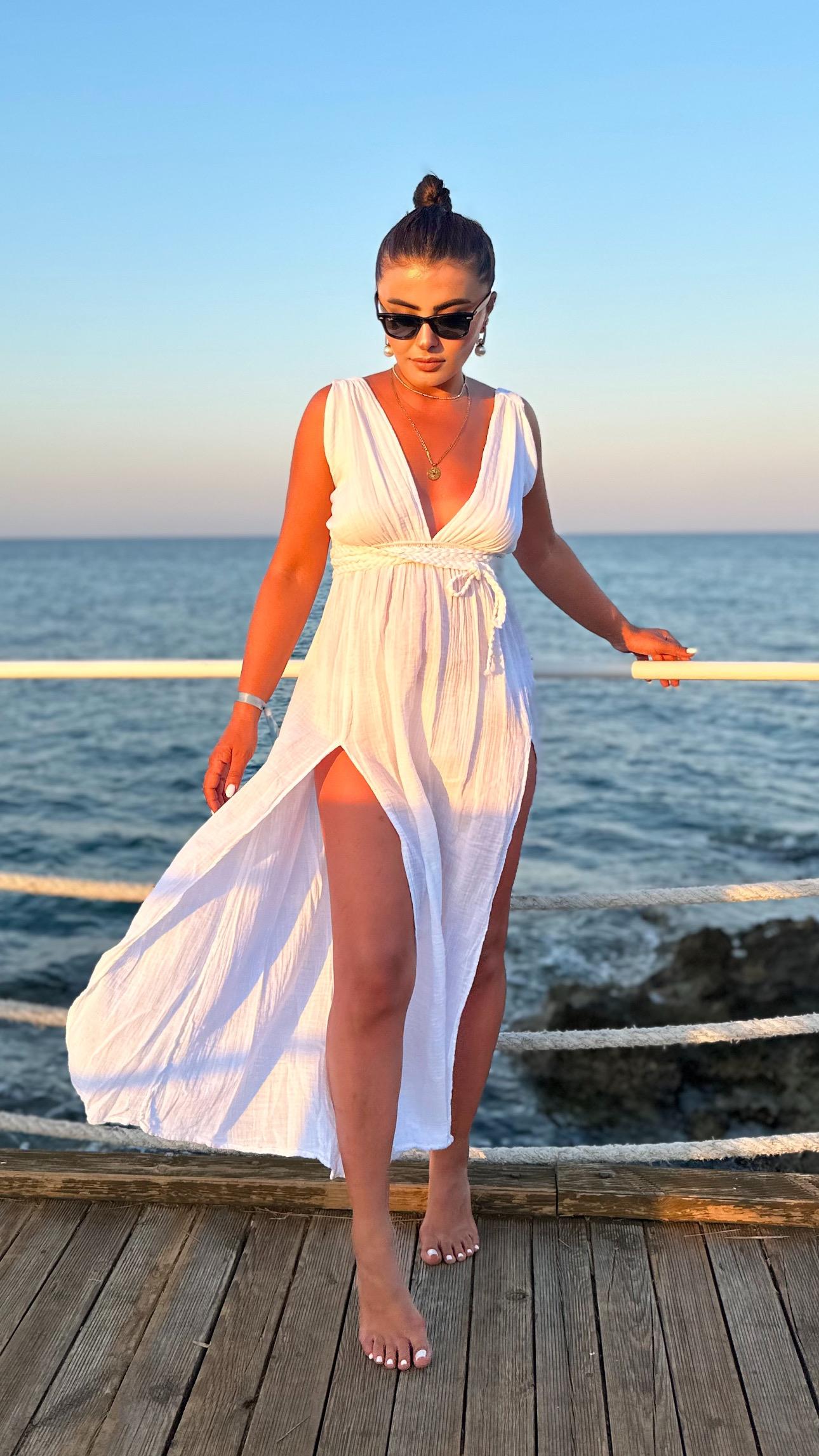 Beyaz Helen Müslin Pareo Elbise