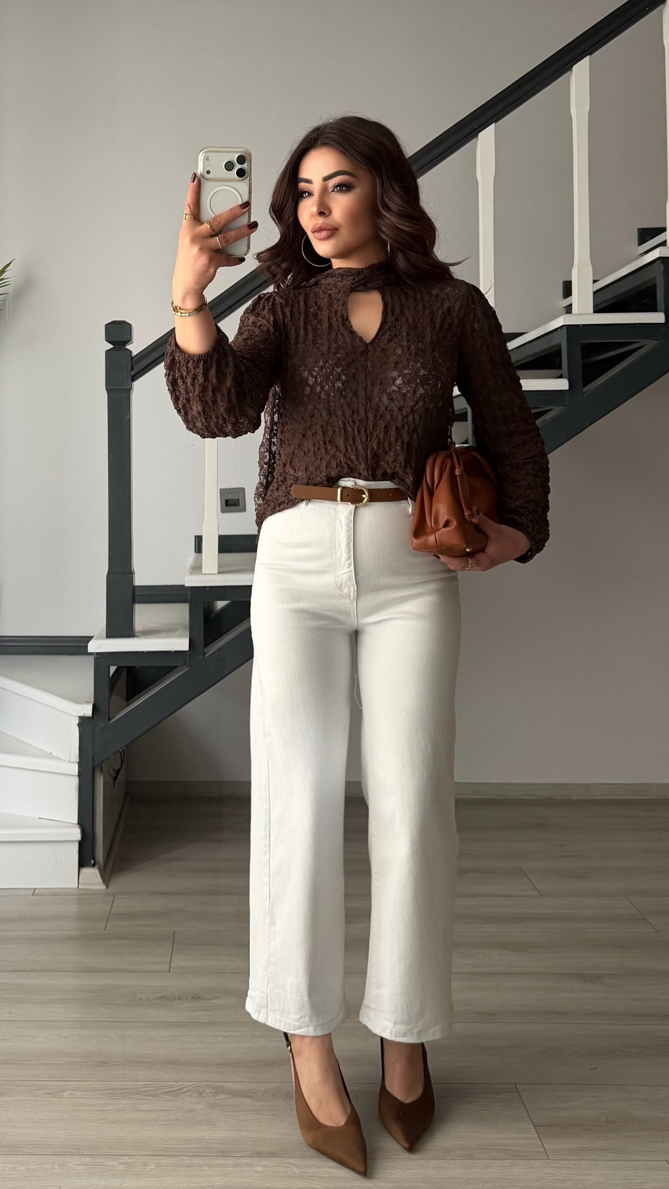 Beyaz Kemerli Likralı Wide Leg Jean