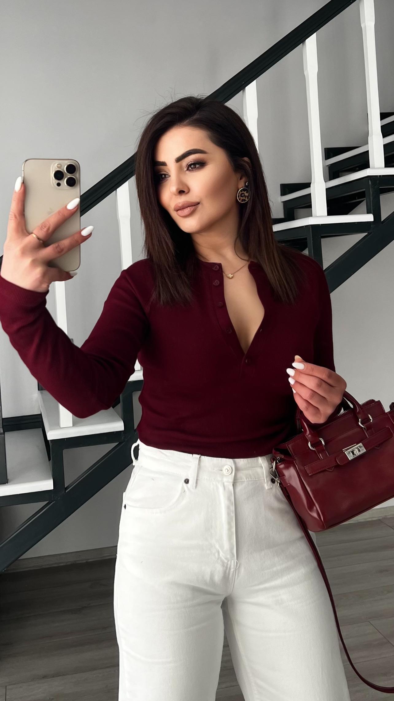 Burgundy Ribbed Italian Sleeve Blouse