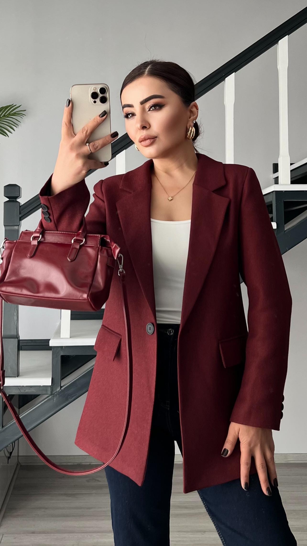 Bordo Yün Effect Blazer Ceket