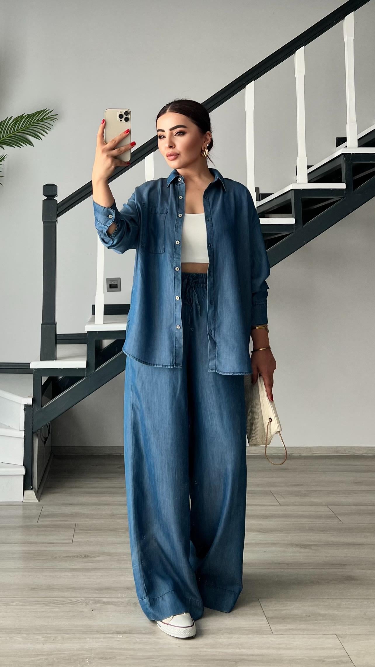 Denim Görünümlü Tensl Takım