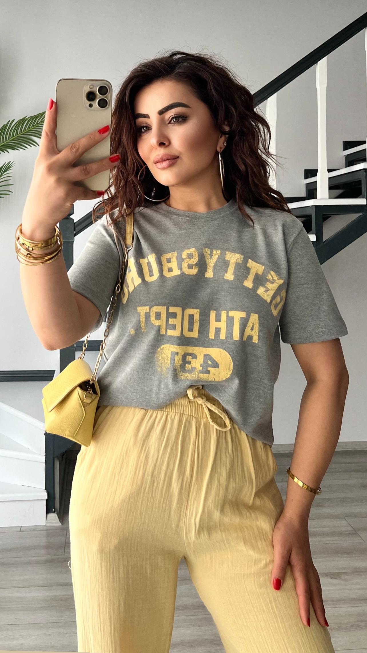 Gri Gettysburg Baskılı Tshirt
