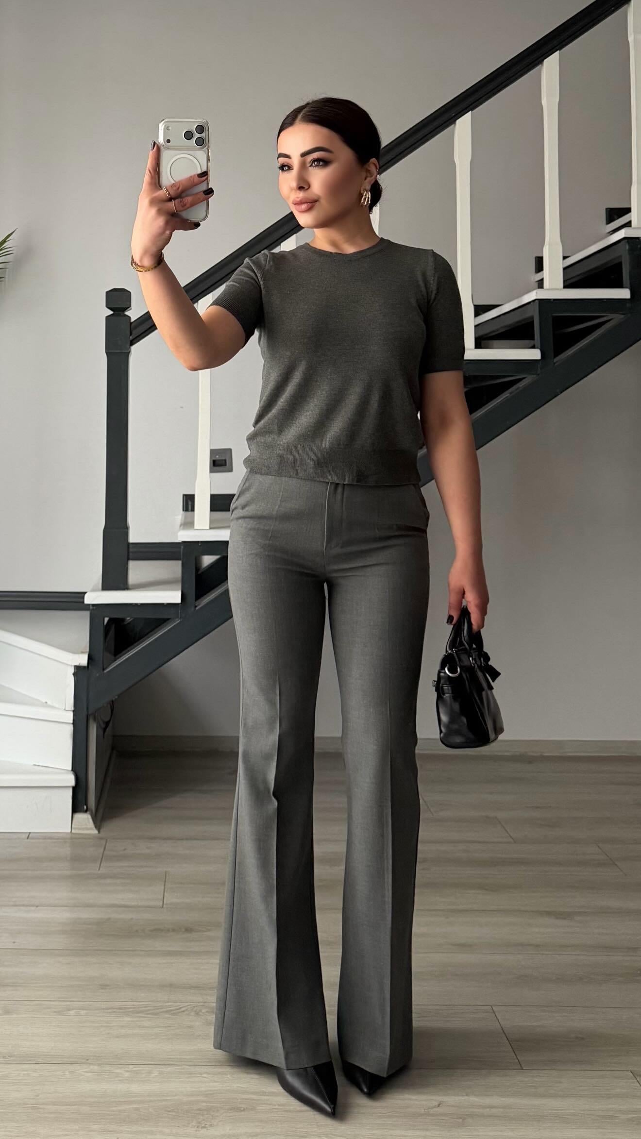 Gri İspanyol Paça Kumaş Pantolon