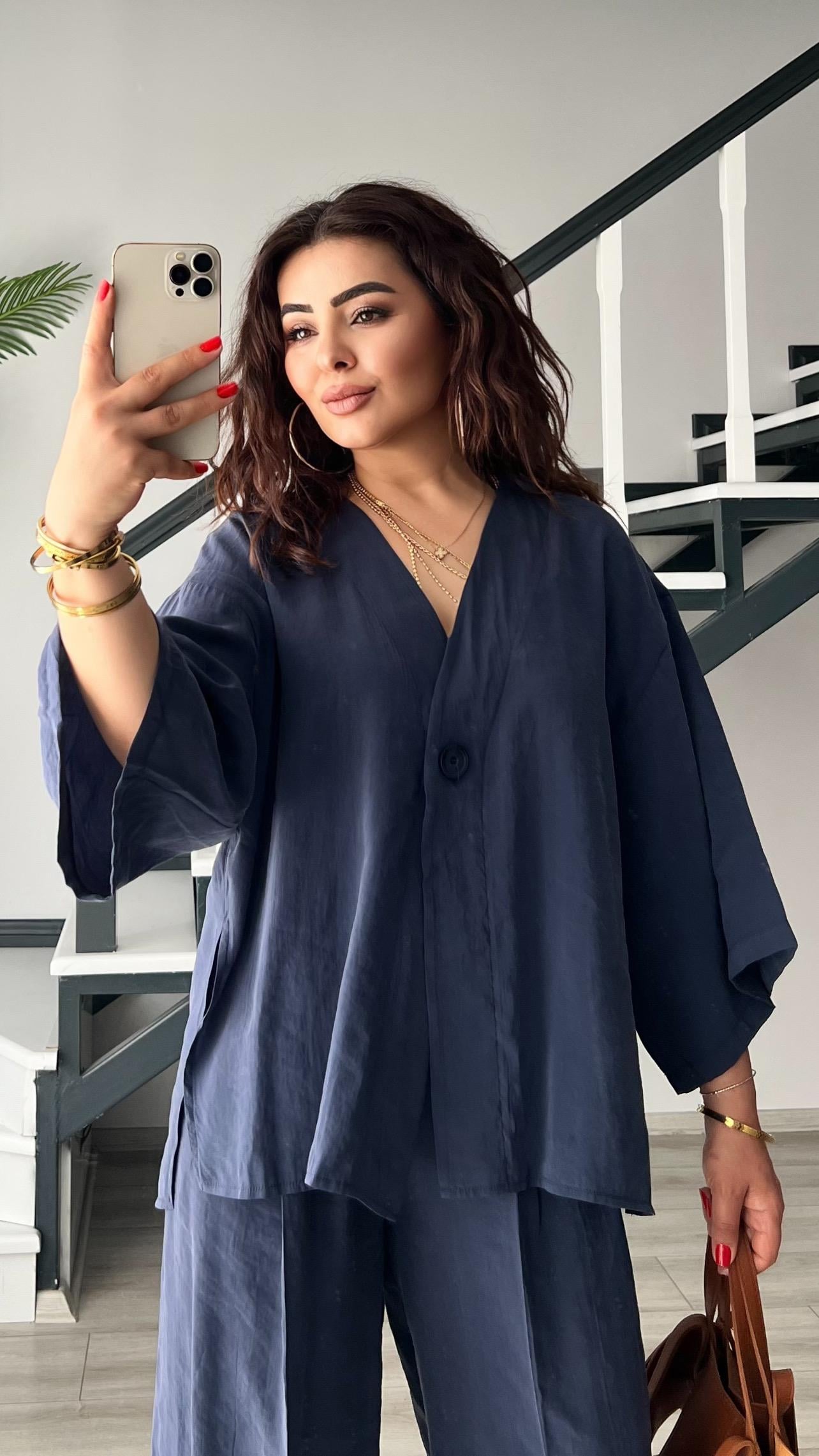 İndigo Tnsel Tek Düğme Bluz