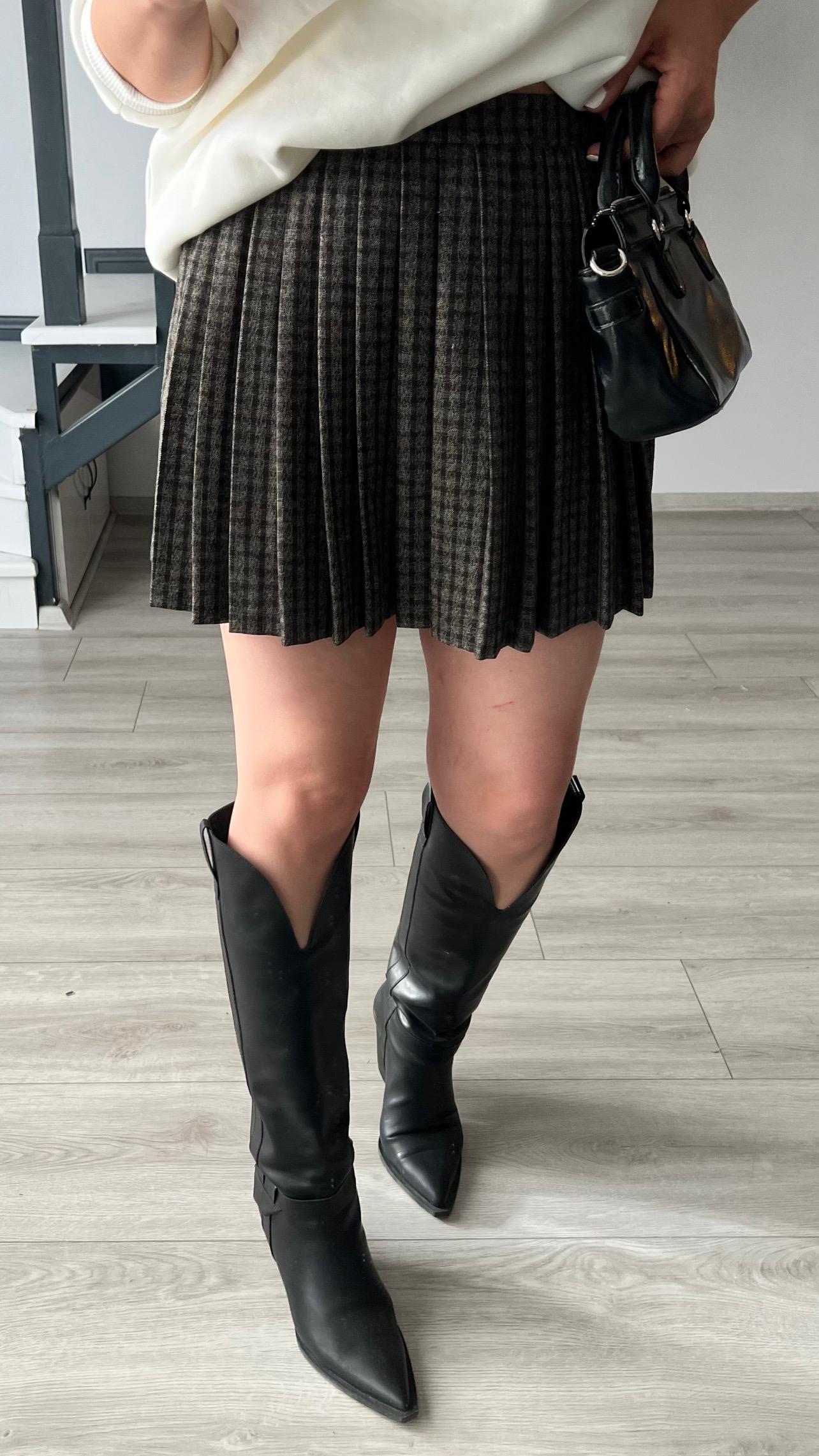 Kahve Ekoseli Şort Astarlı Mini Etek