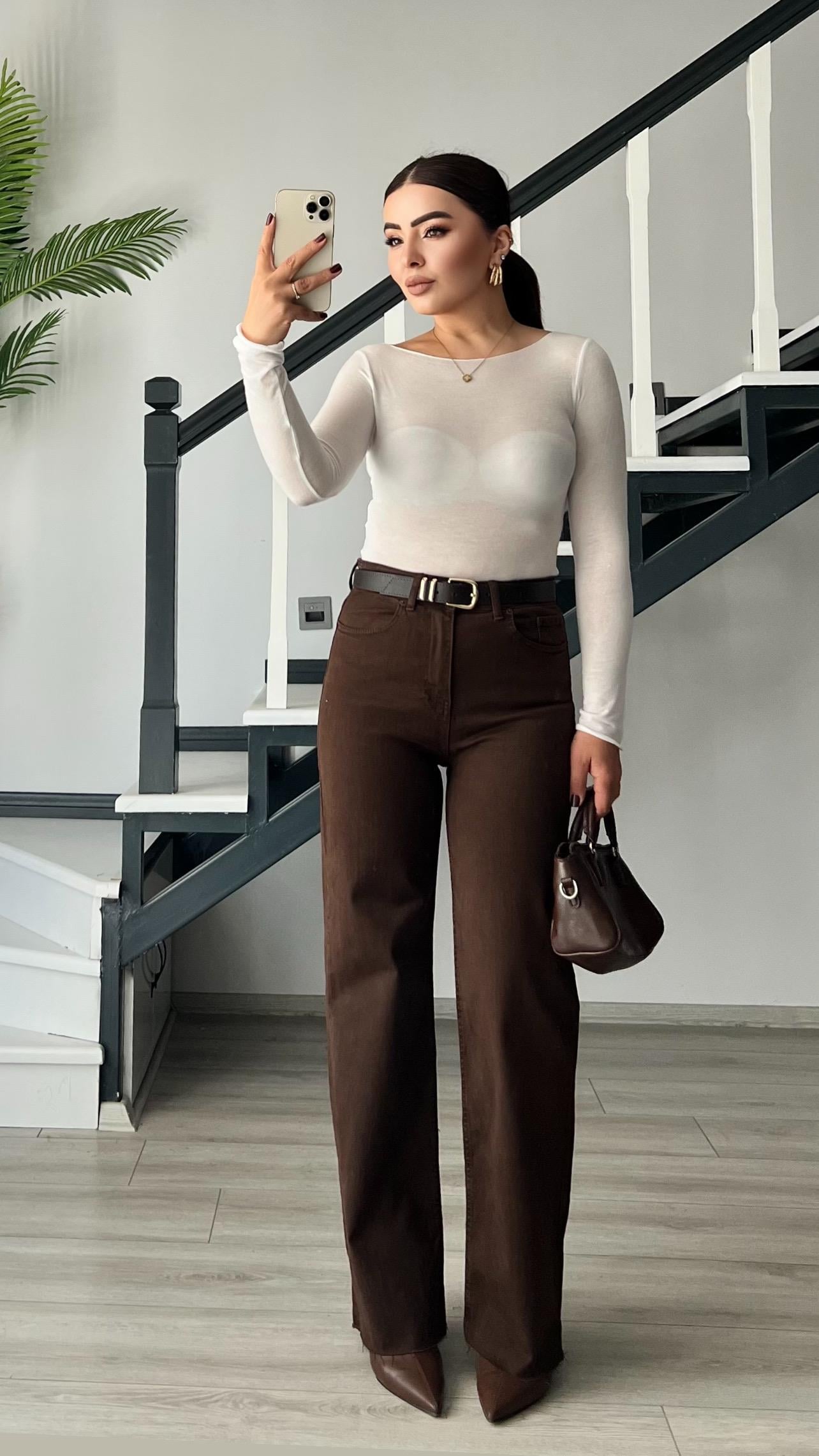 Kahve Likralı Straight Jean