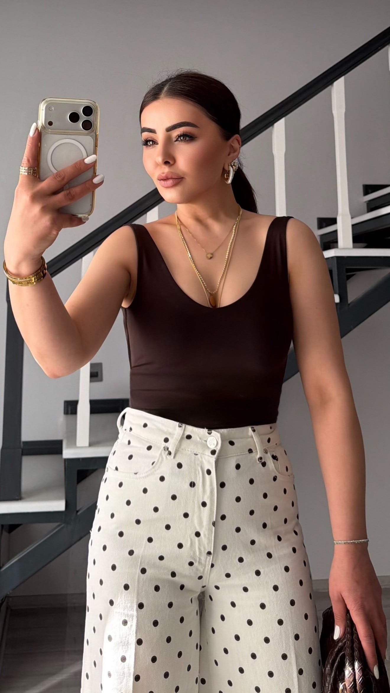 Kahve V Yaka Bodysuit