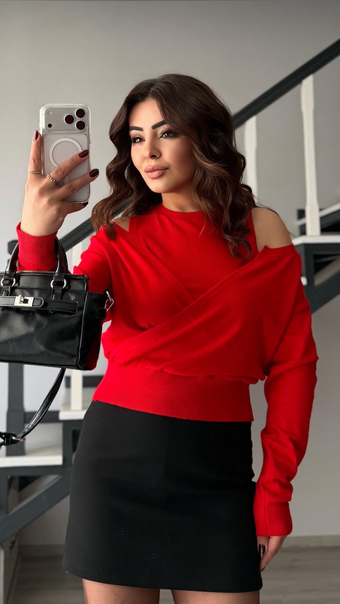 Red Bodysuit and Blouse Two-Piece Set