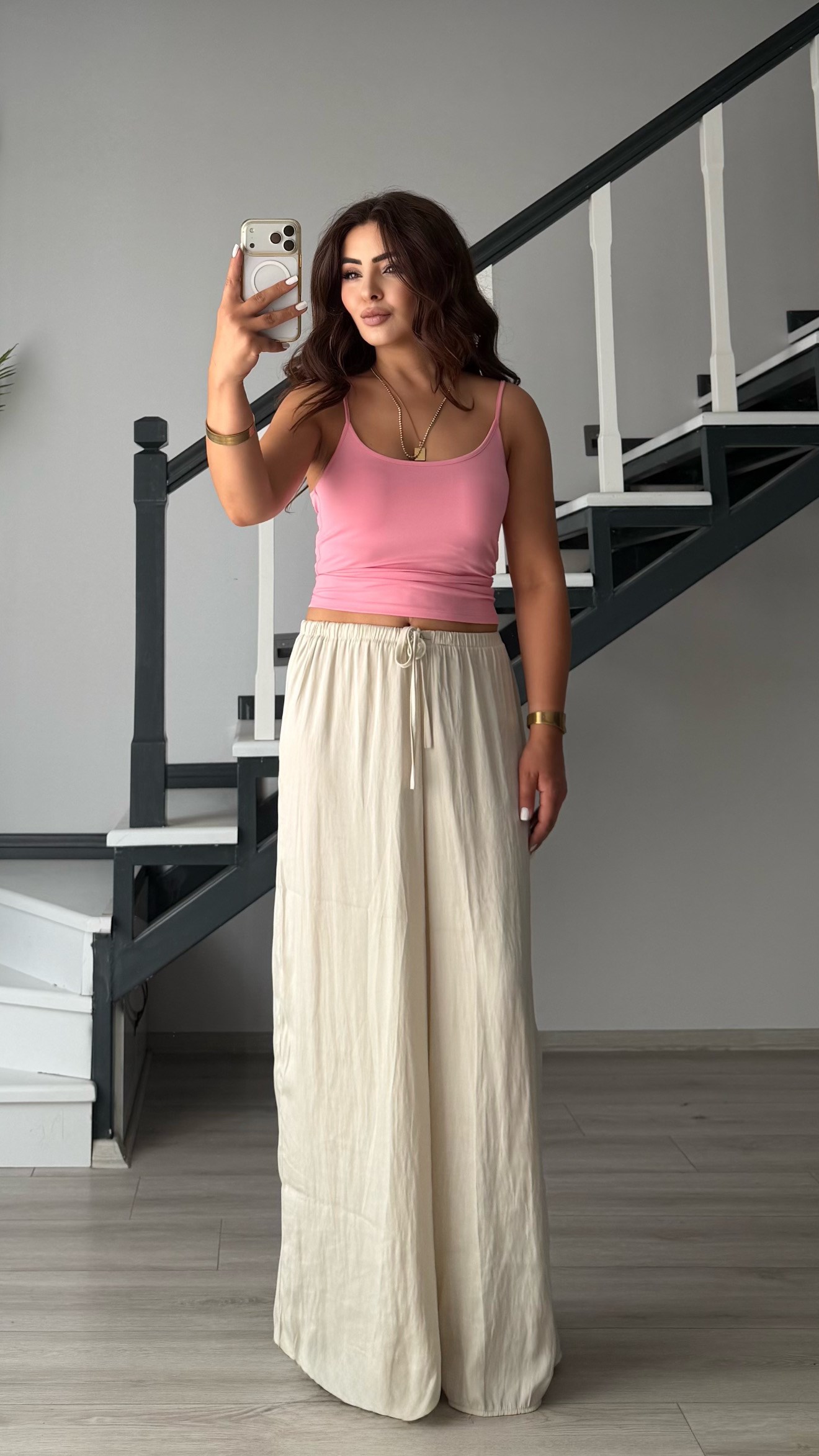 Cream Draped Satin Pants