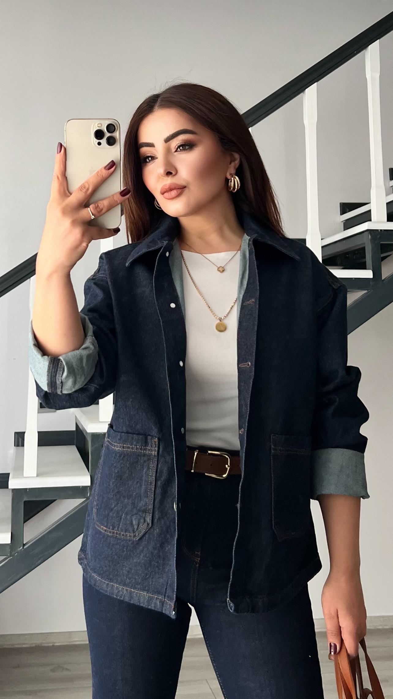 Lacivert Çift Cep Denim Ceket
