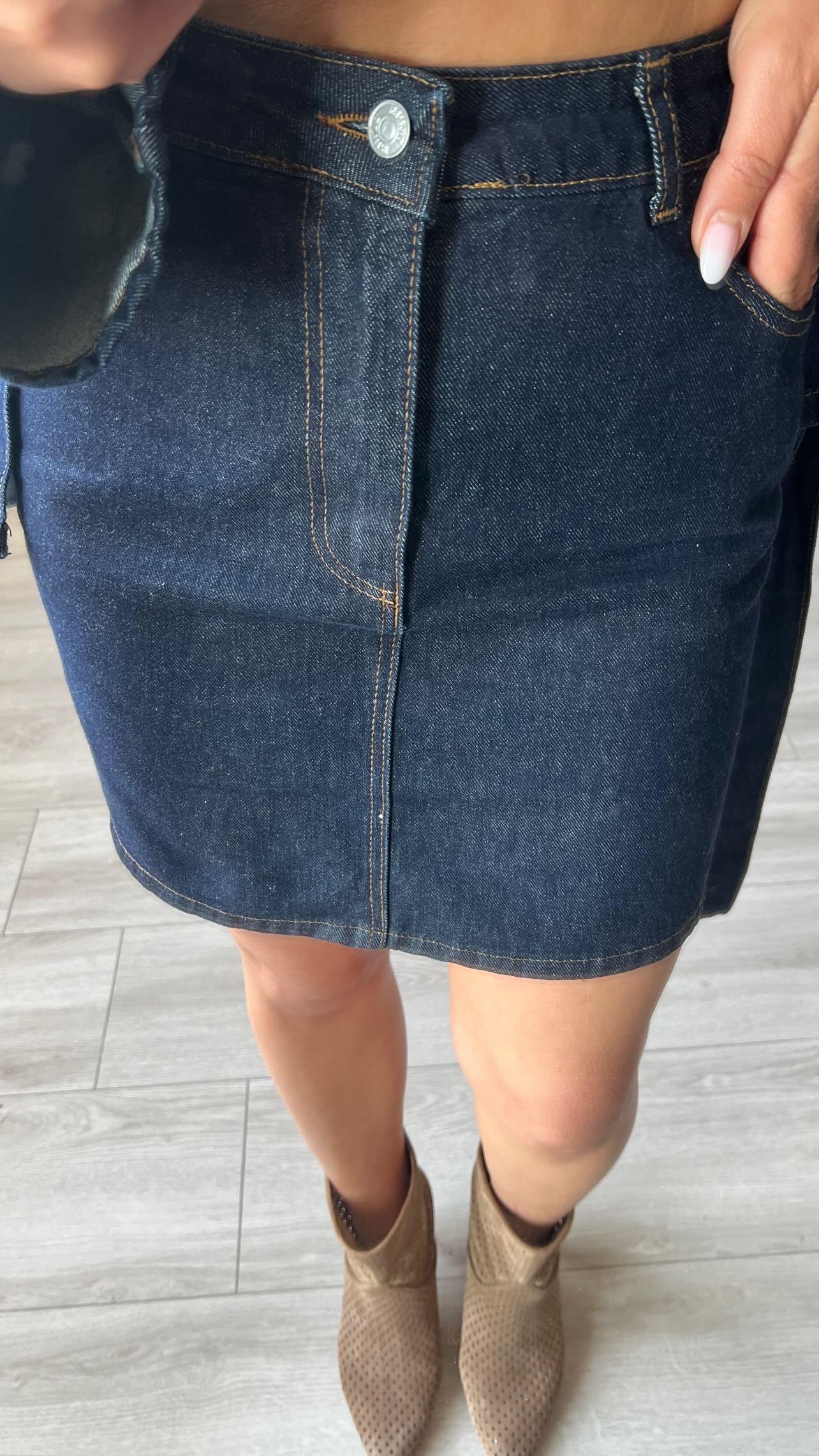 Lacivert Denim Mini Etek 