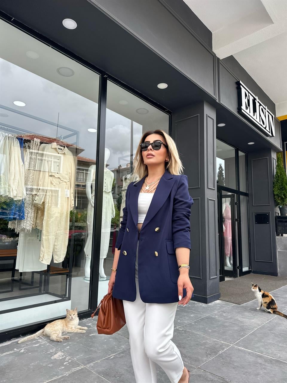Lacivert Gold Düğme Blazer Ceket 