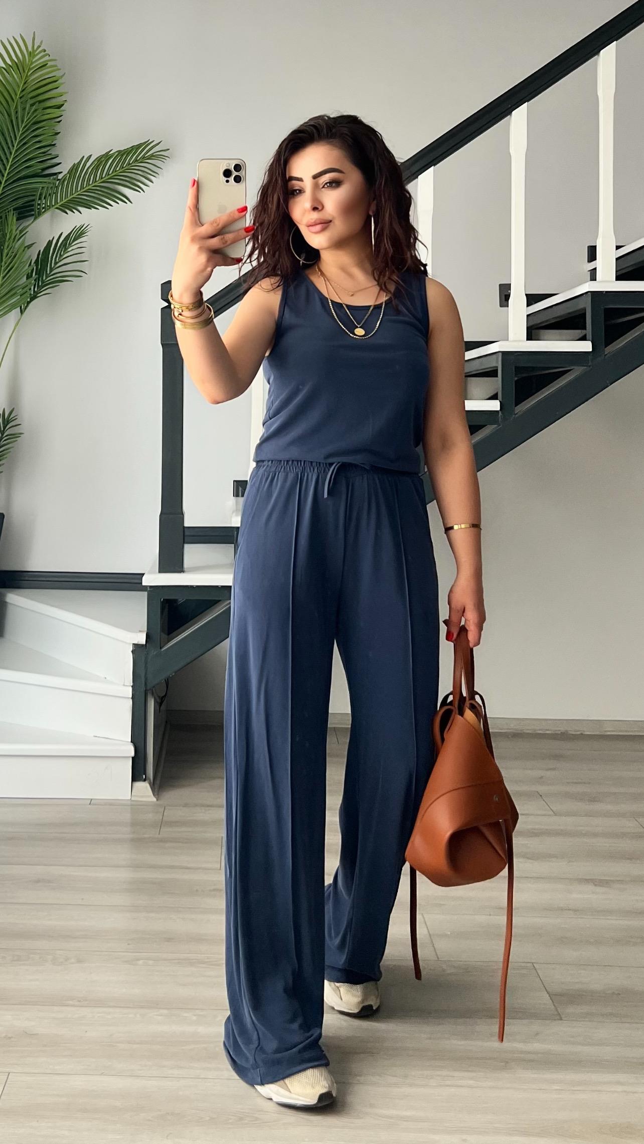 Lacivert Modal Kumaş Atlet-Pantolon Takım