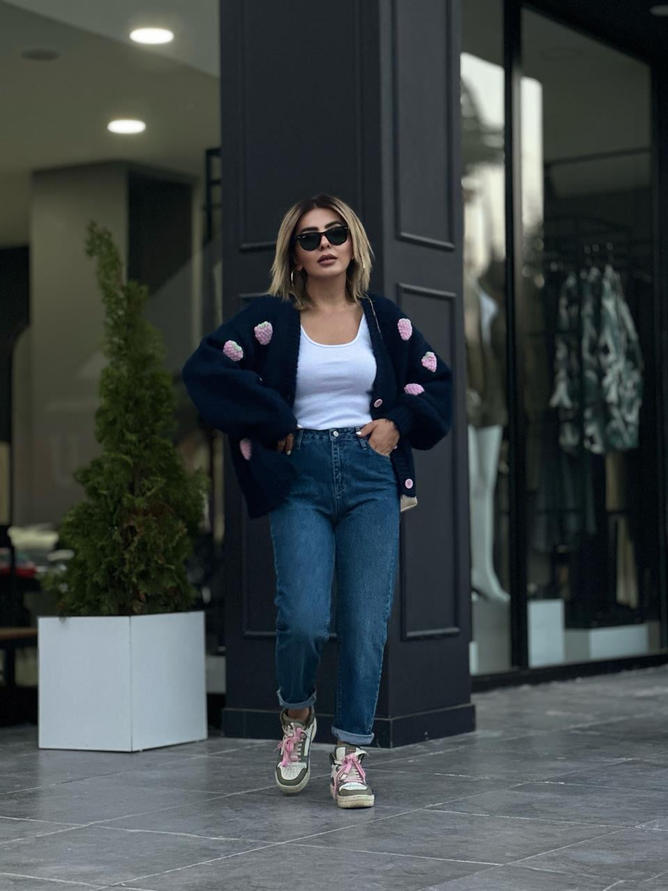 Lacivert Yüksek Bel Mom Jean 