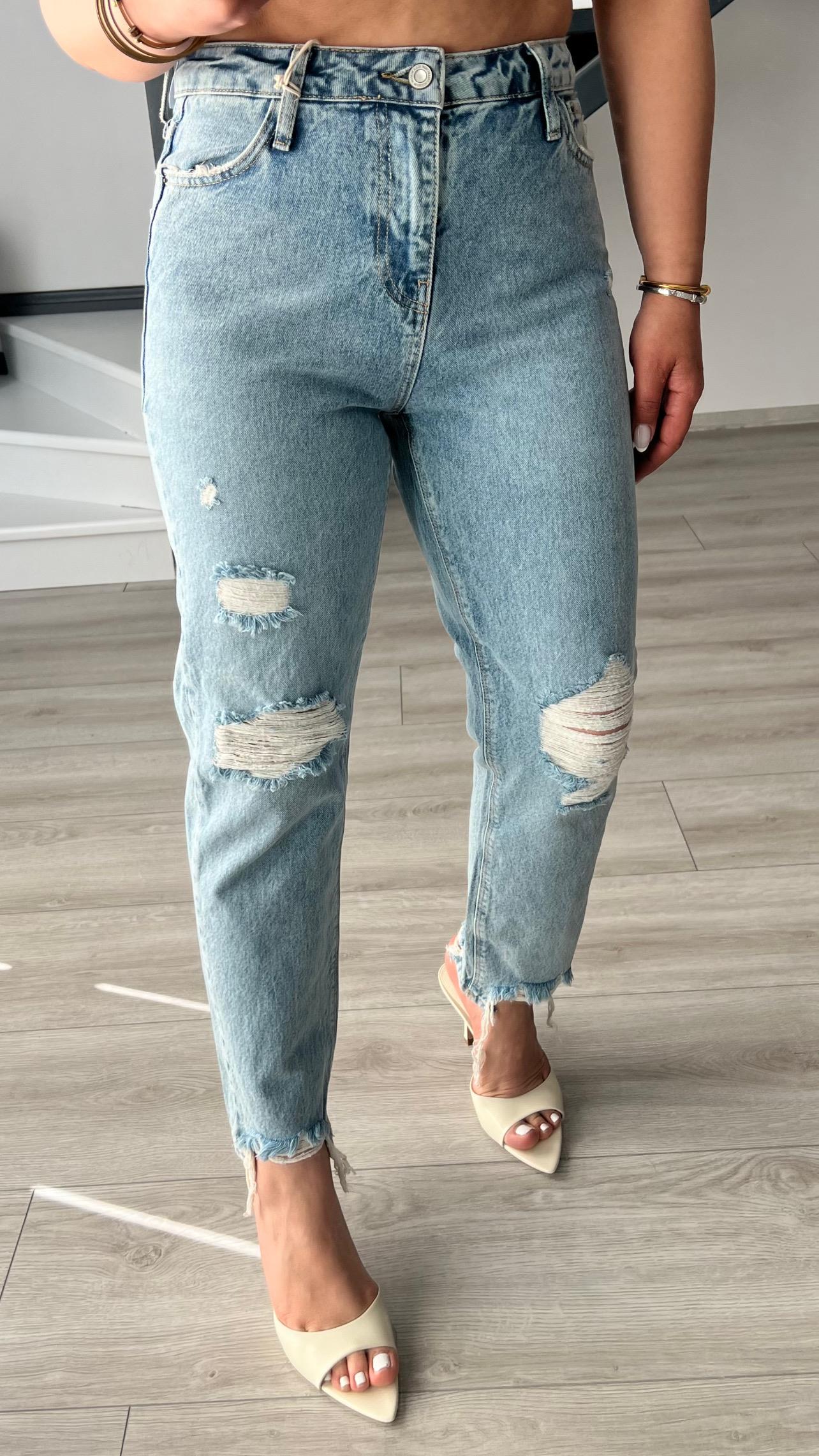 Lazer Kesim Yırtıklı Mom Jean (1786-2)