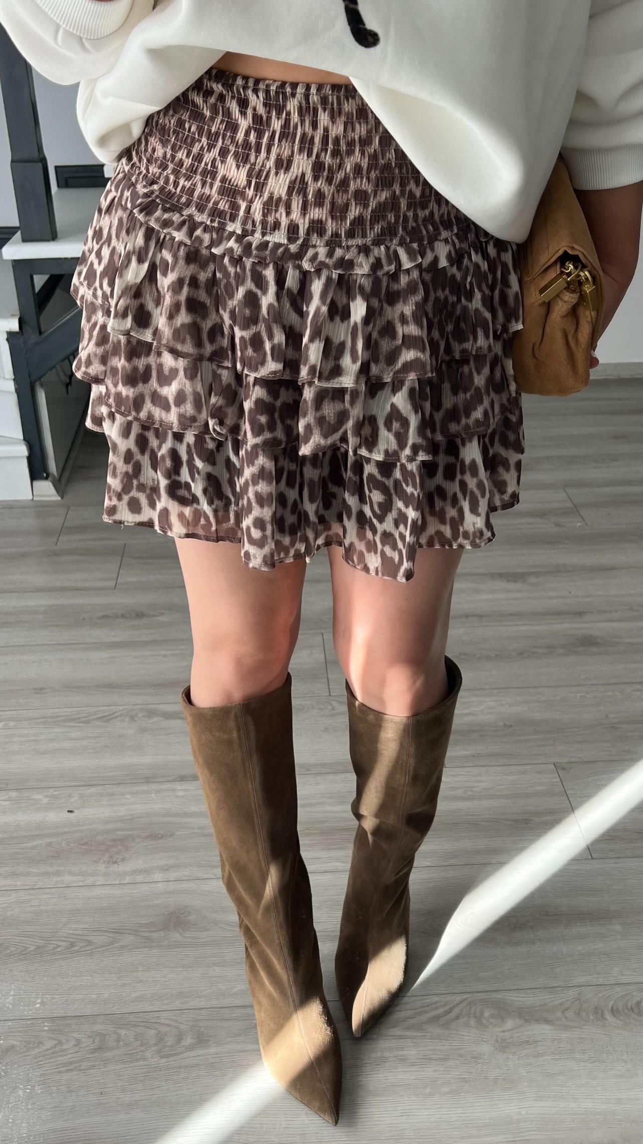 Leopar Desen Bel Gipeli Mini Etek