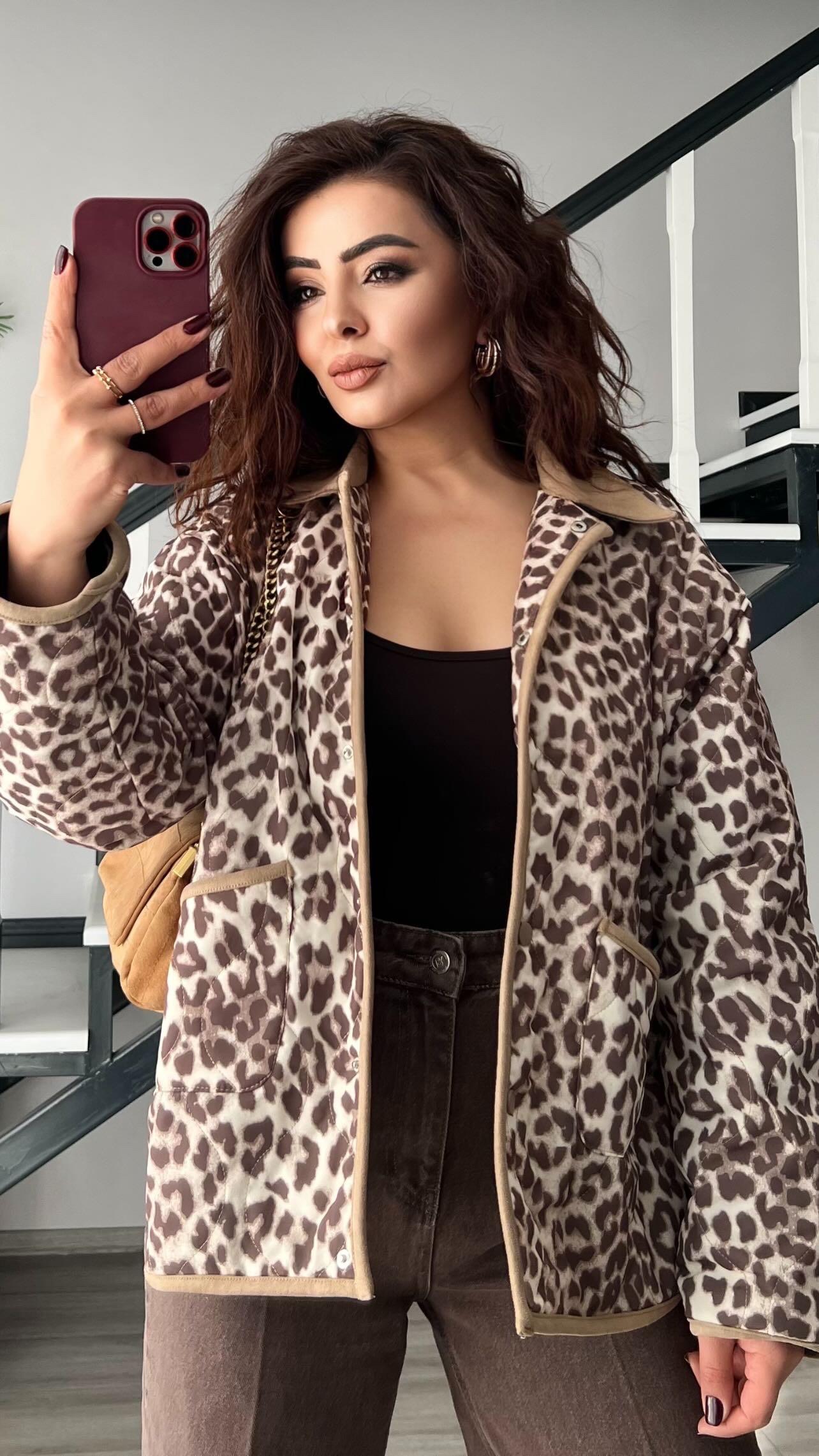 Leopar Desen Kapitone Astarlı Ceket