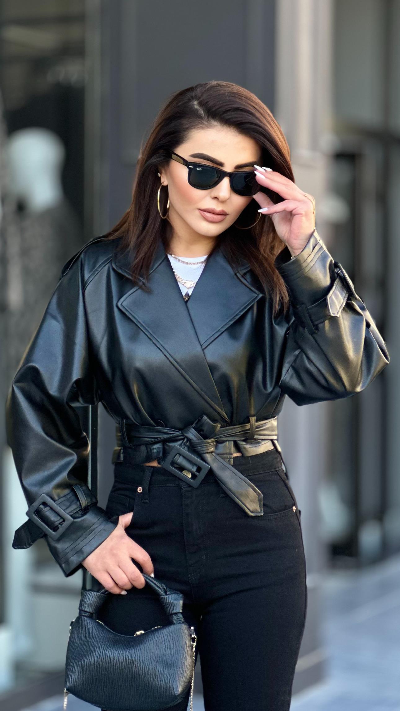 Marka Model Siyah Crop Deri Ceket