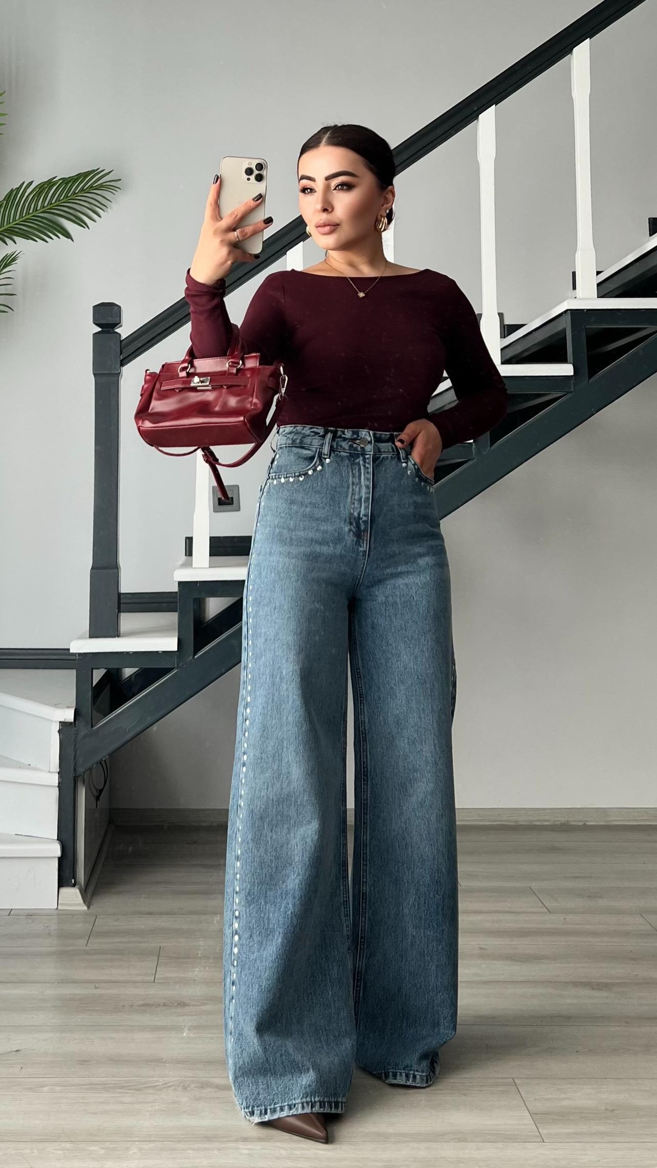 Mavi Zımba Detaylı Wide Leg Jean