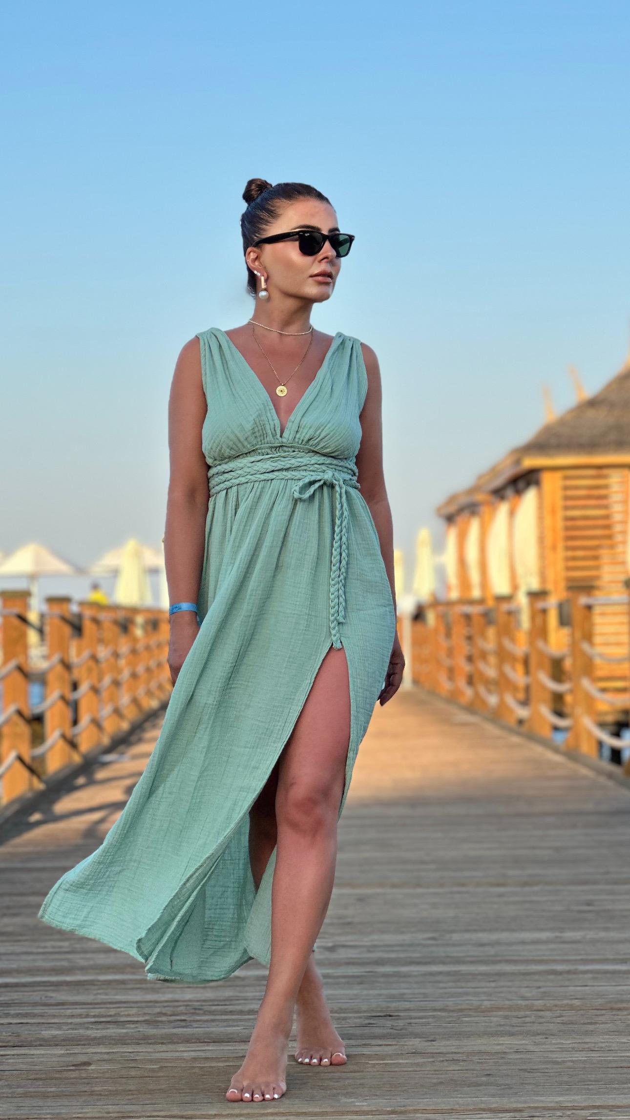 Mint Yeşili Helen Müslin Pareo Elbise