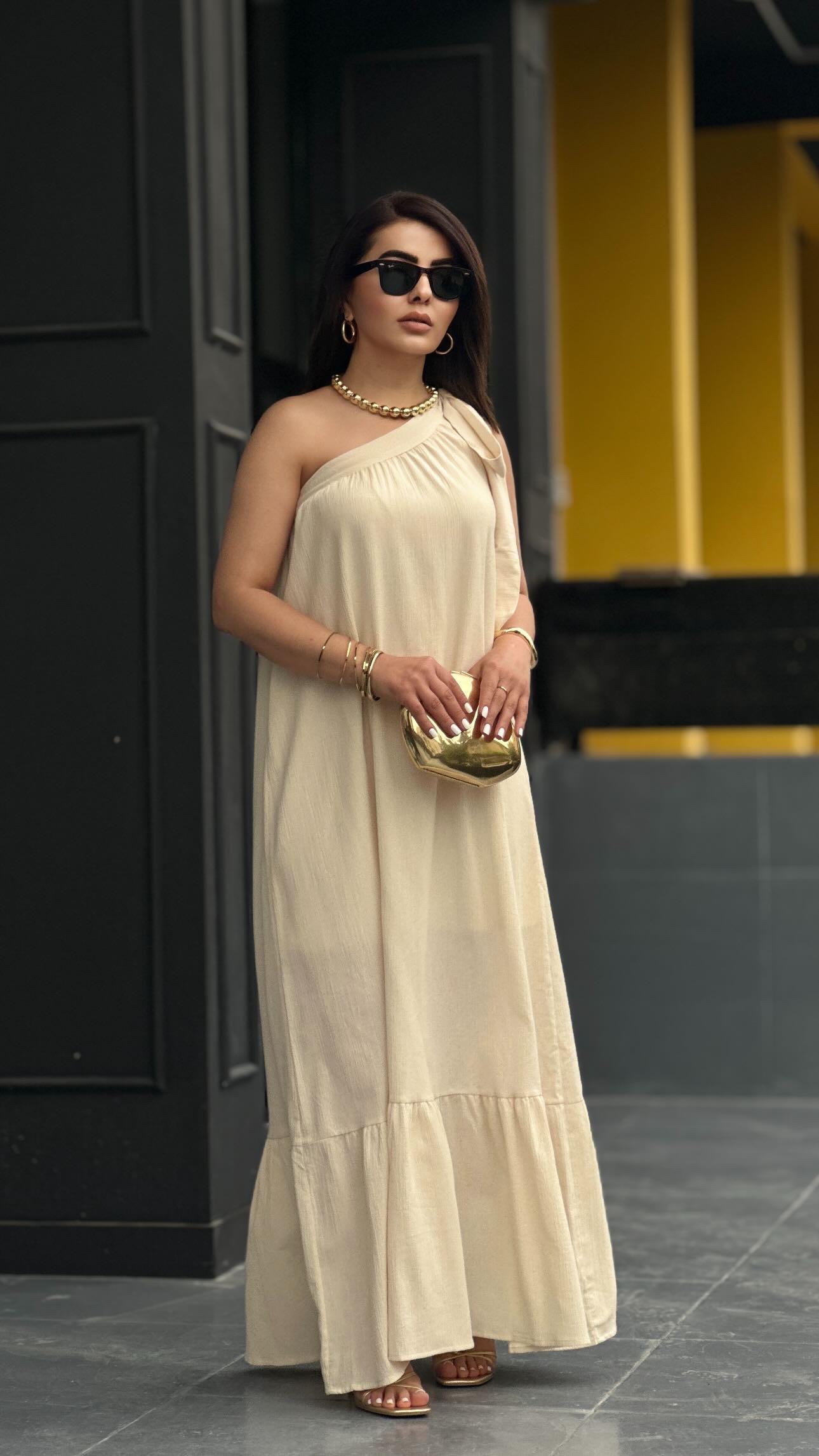Natural Tie-Up Linen Dress