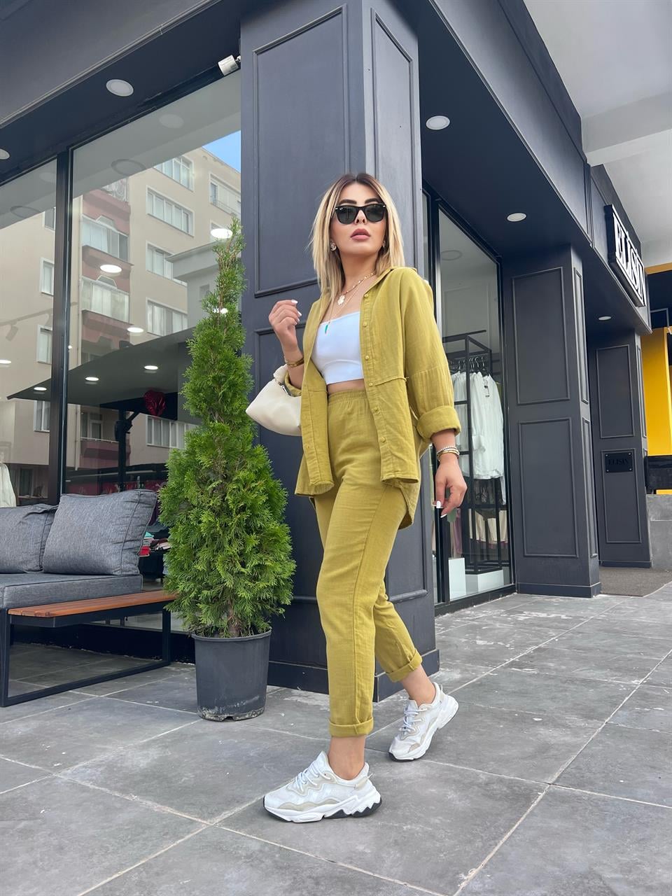 Olive Müslin Kumaş Takım