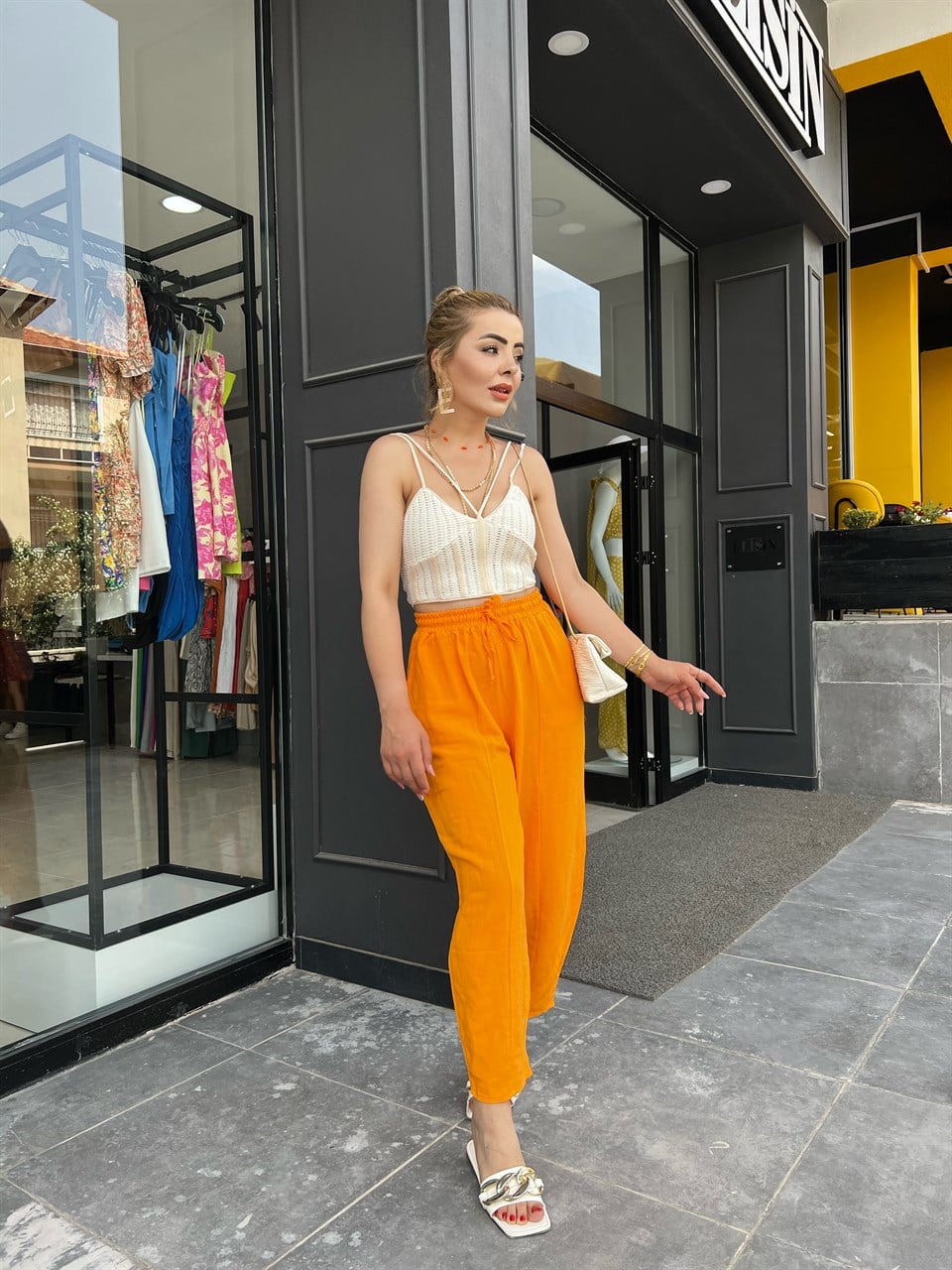 Orange Keten Şalvar Pantolon