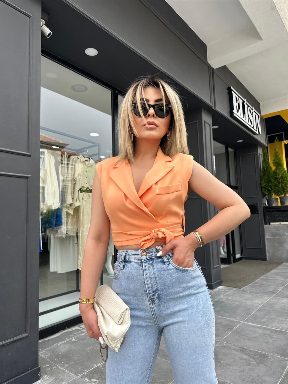 Orange Kuşaklı Bağlamalı Yelek