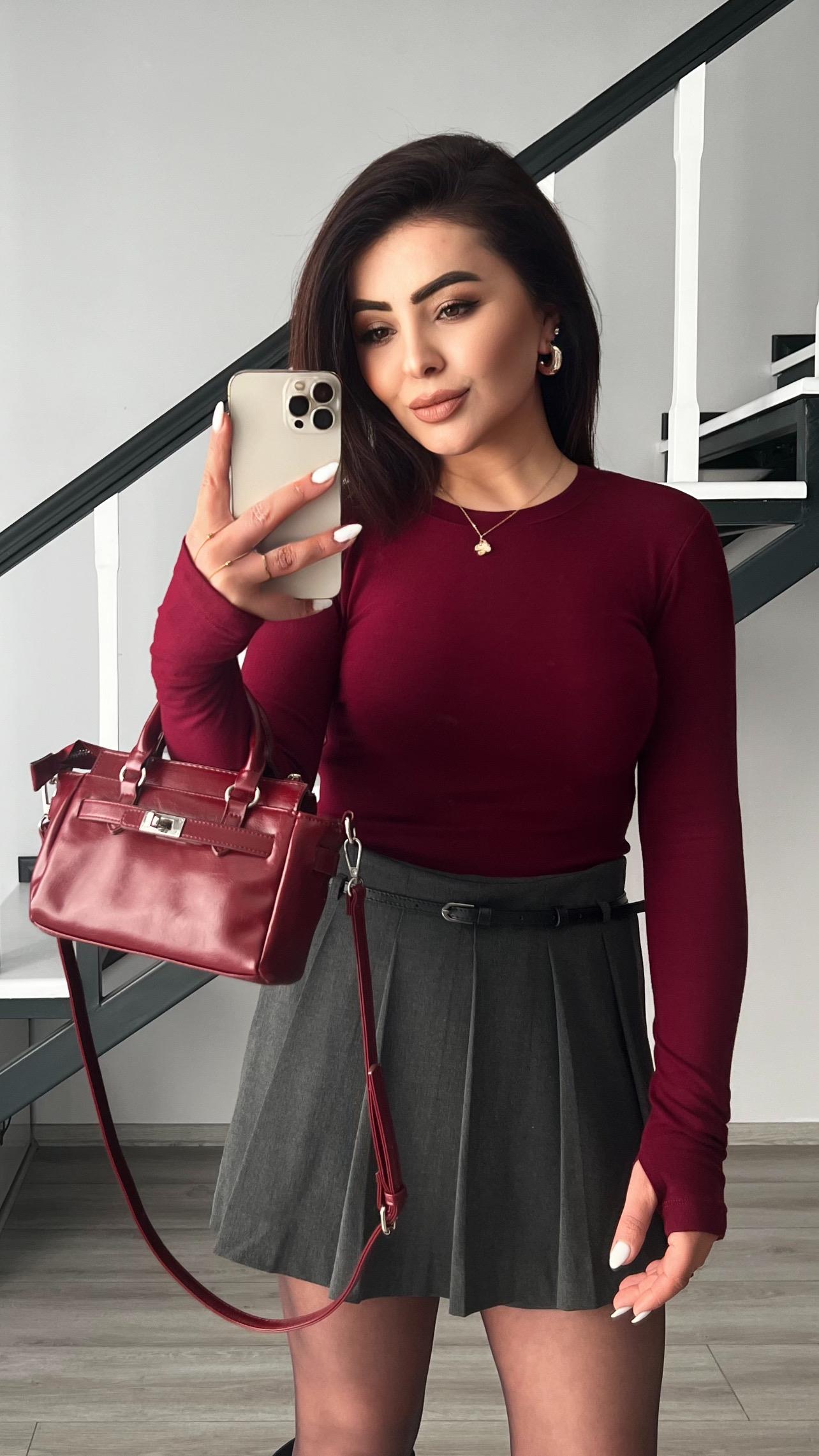 Orijinal Marka Bordo Parmak Geçmeli Bluz 