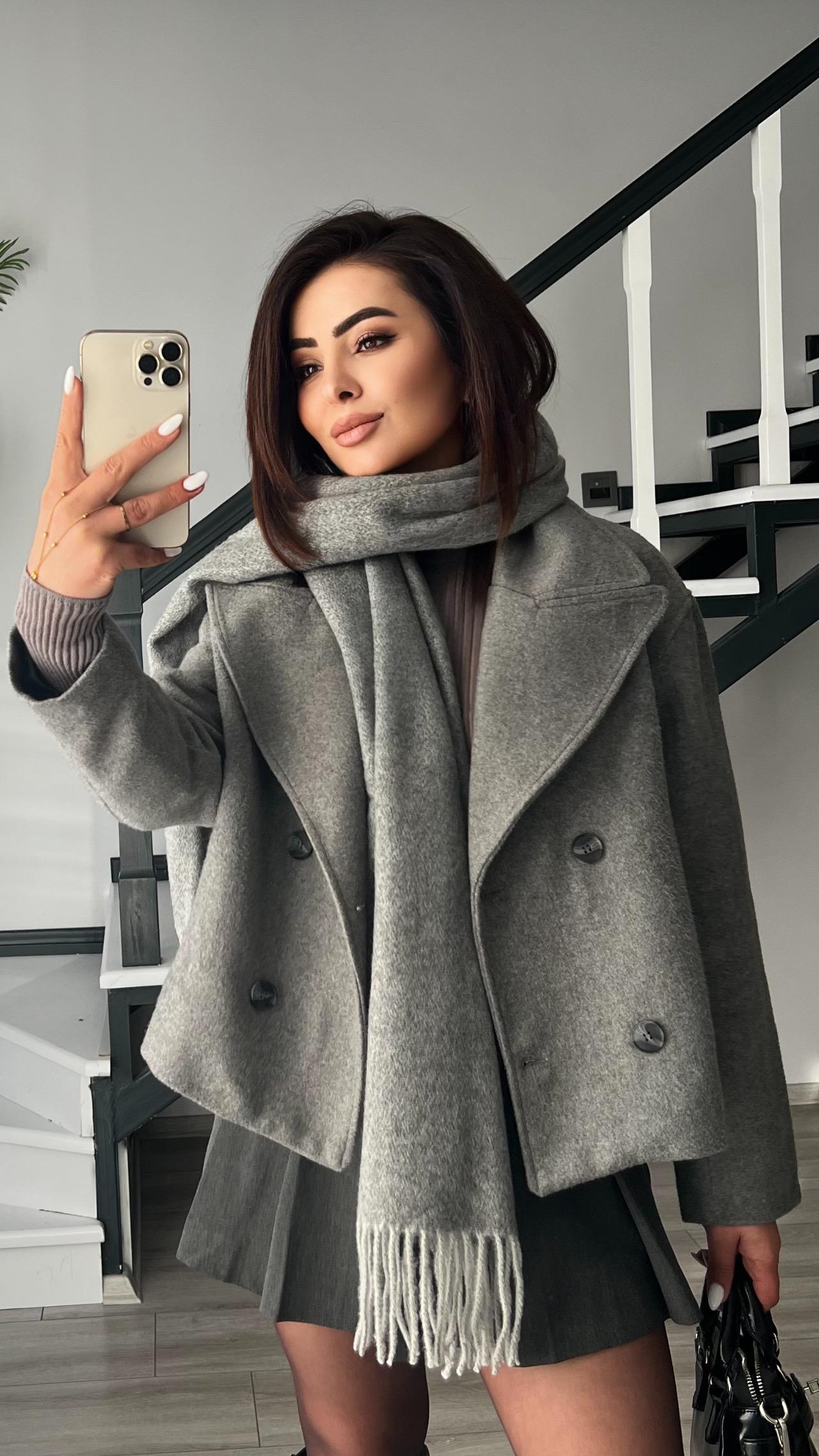 Orijinal Marka Gri Şal Yaka Kaşe Ceket
