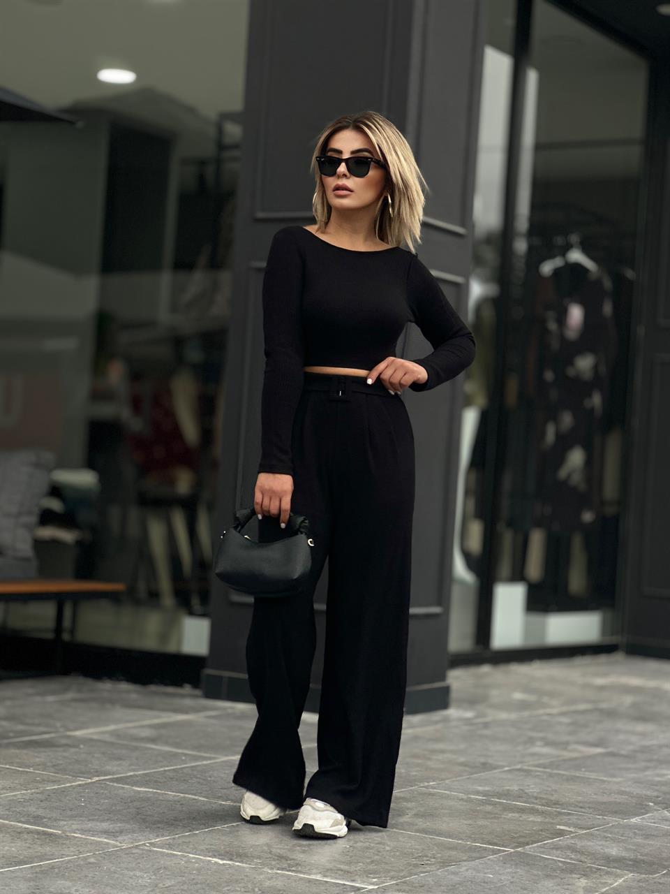 Örme Triko Crop Pantolon Takım