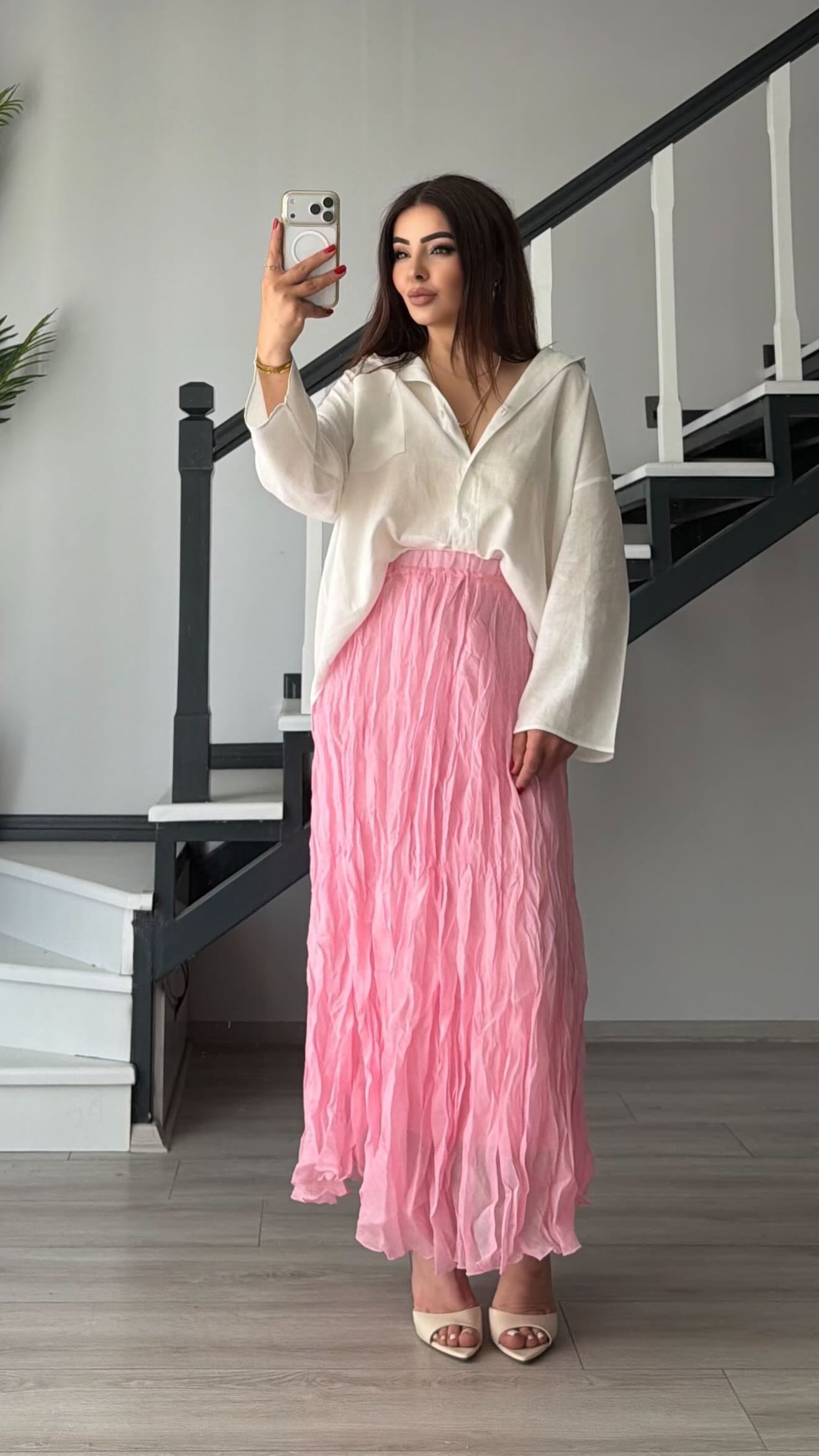 Pink Lined Crinkle Skirt