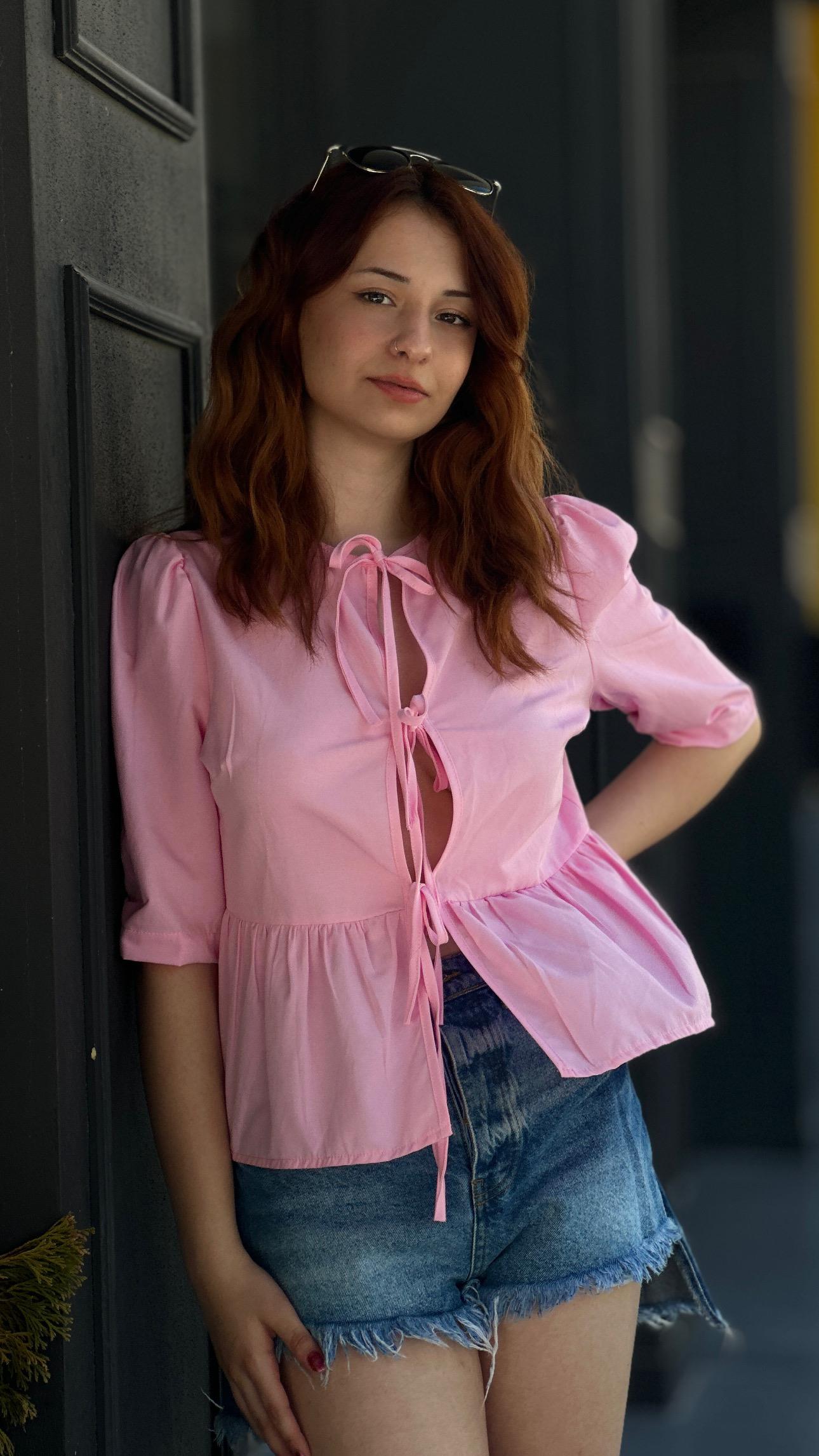 Pink Blouse with Tie Detail