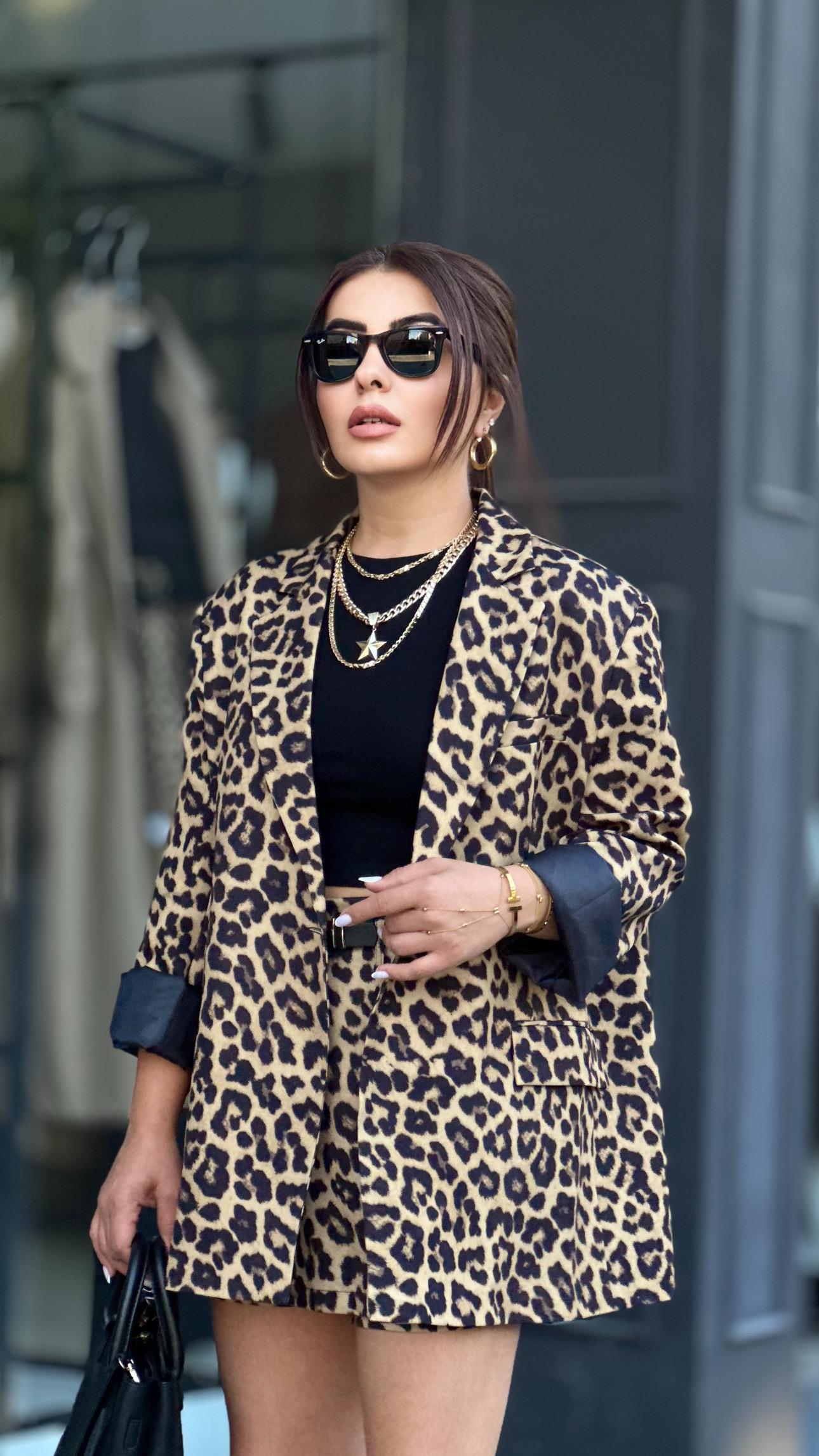 Premium Leopar Ceket - Şort Etek Takım 