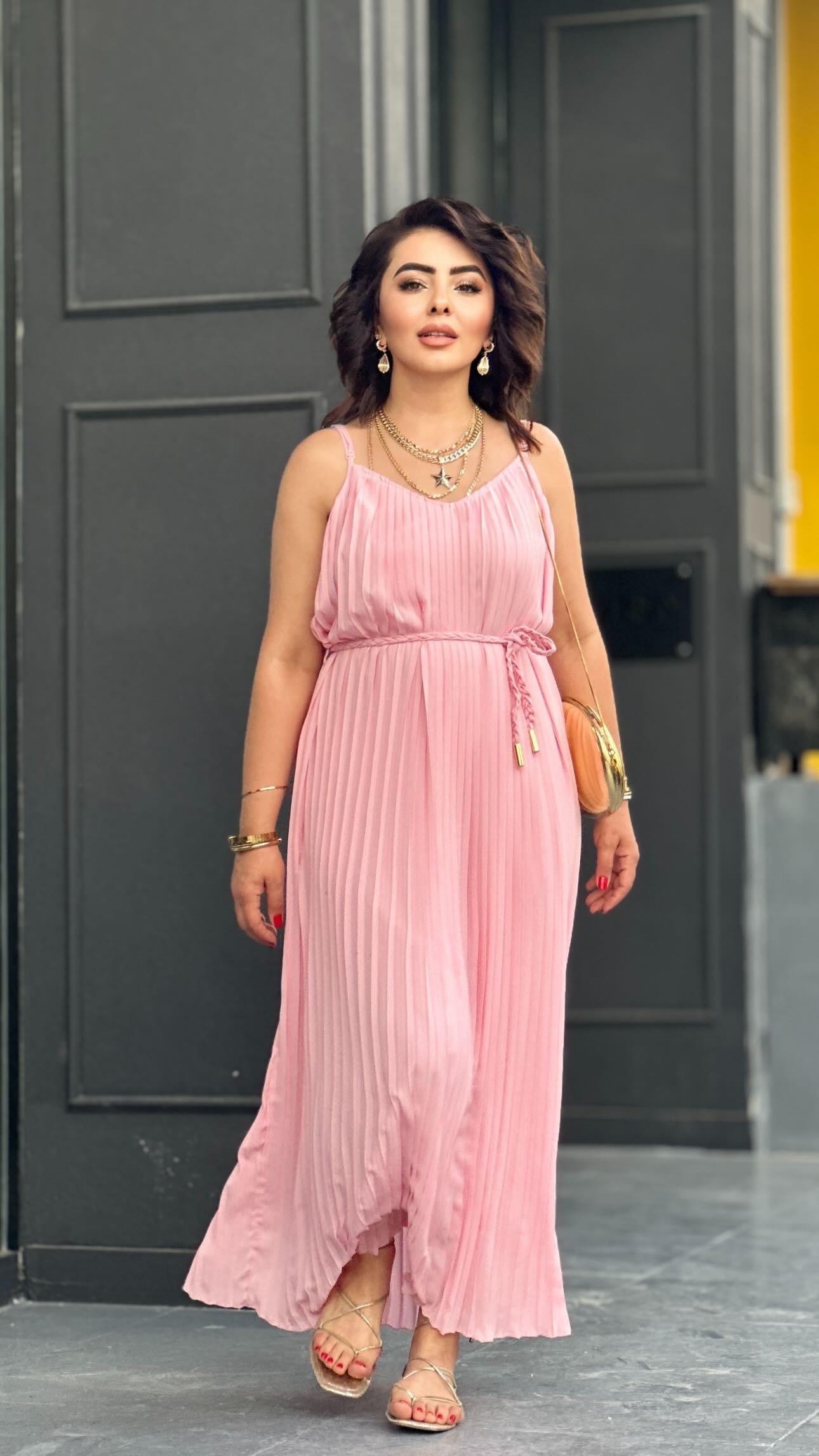 Sugar Pink Strappy Pleated Dress