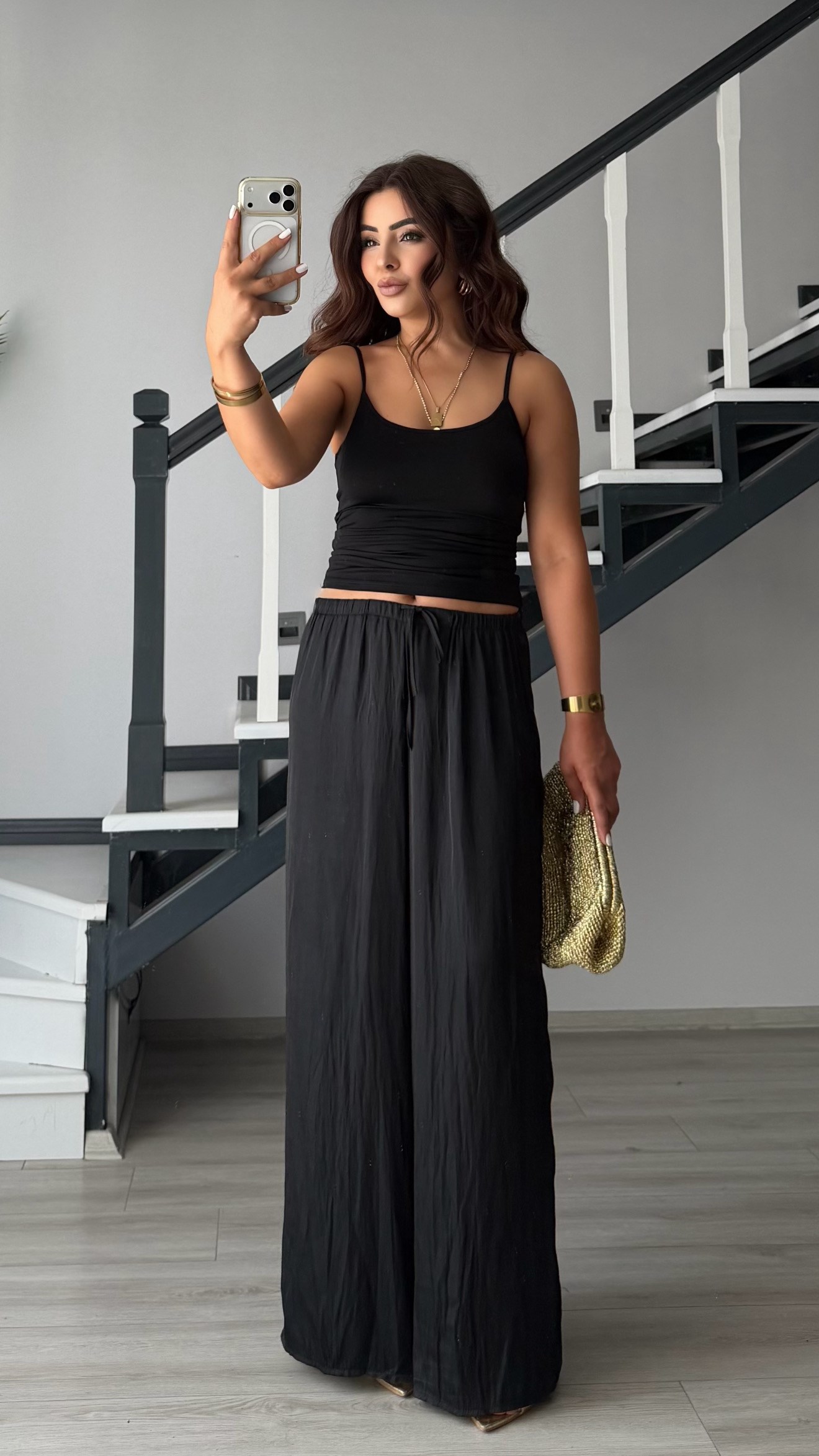 Black Draped Satin Pants