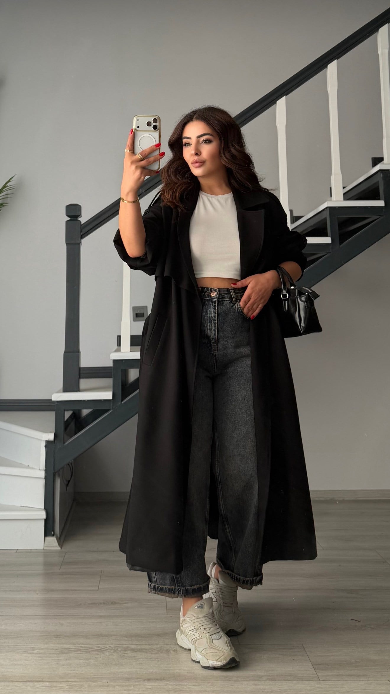 Siyah Kuşaklı Oversize Premium trençkot