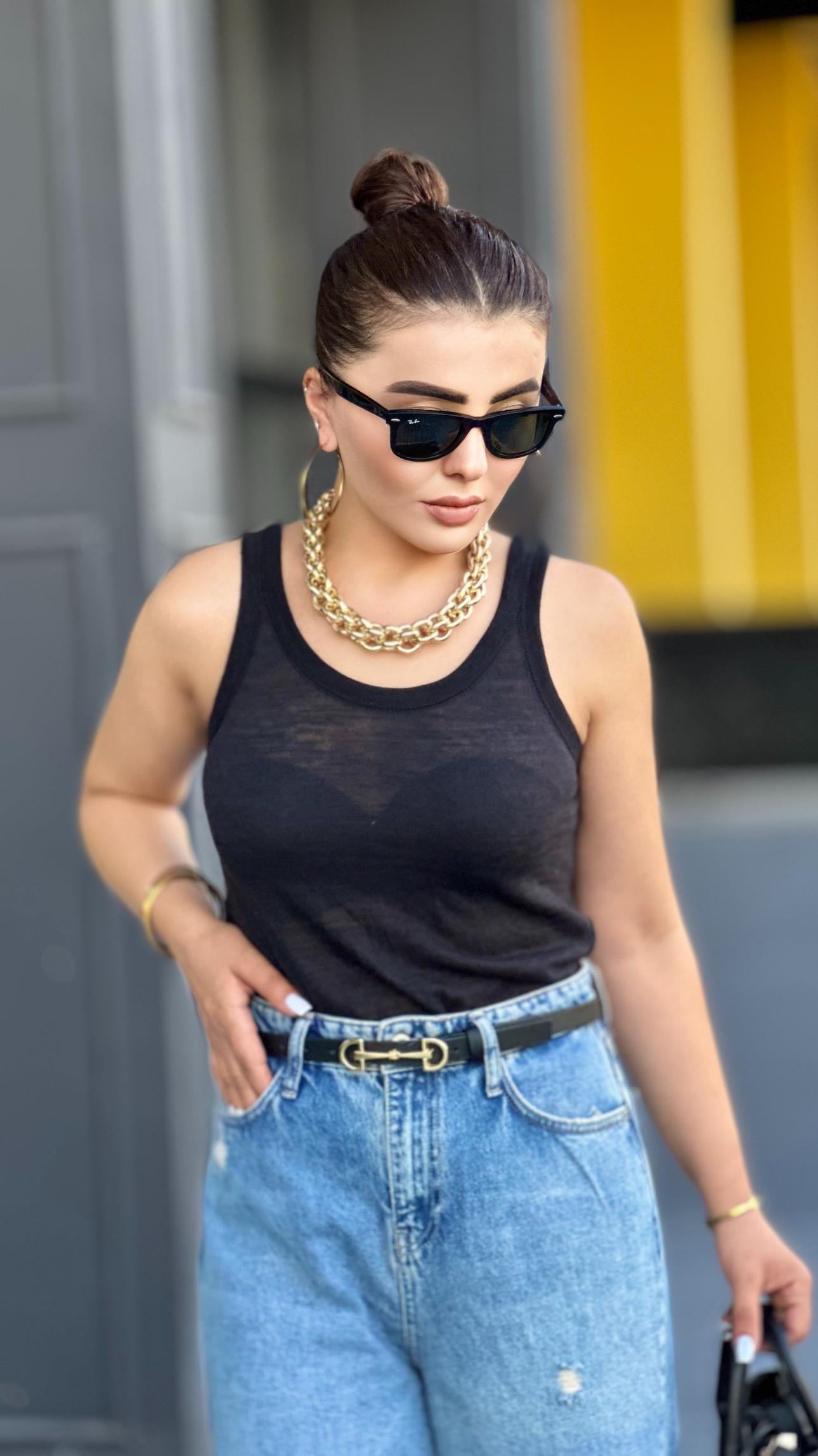 Siyah Orijinal Marka Transparan Halter Yaka Atlet